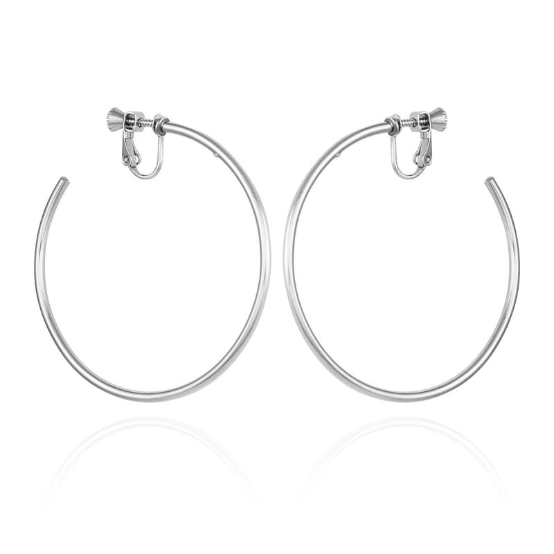 Large Open Hoop Clip On Earrings - Silver Tone - Vince Camuto