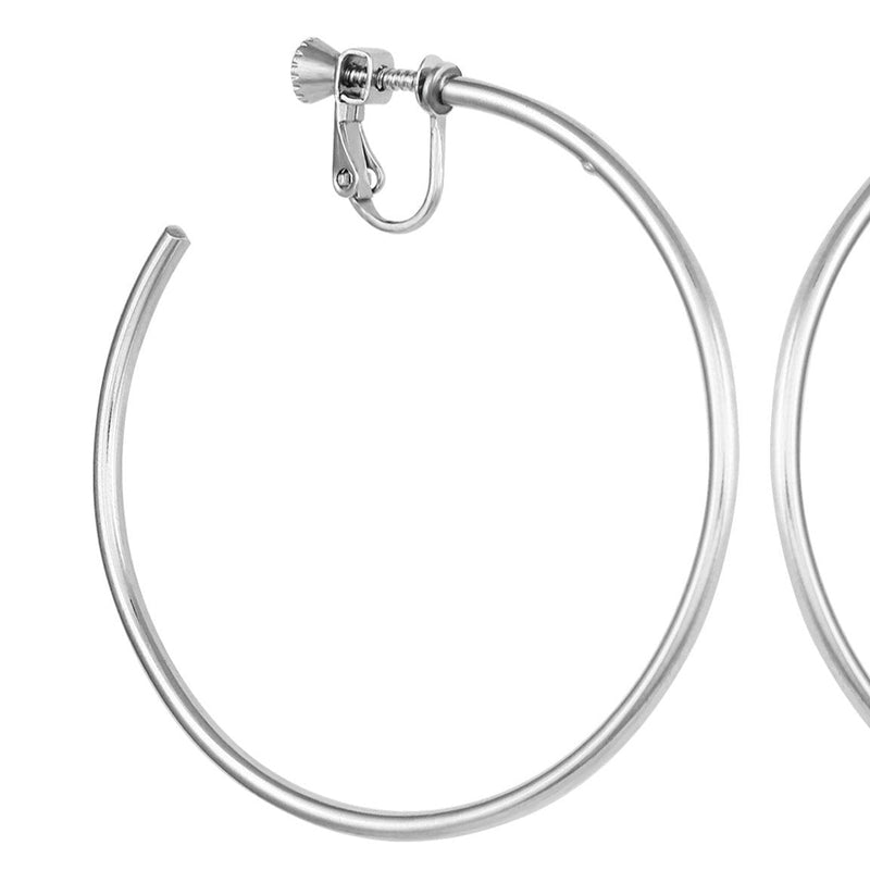 Large Open Hoop Clip On Earrings - Silver Tone - Vince Camuto