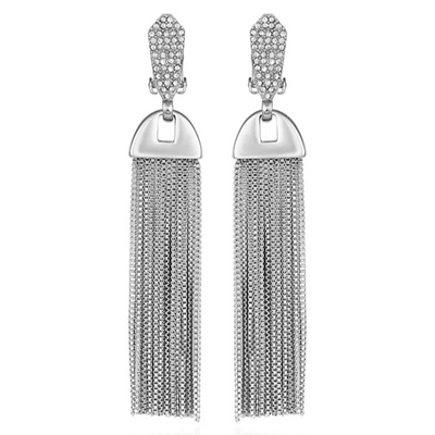 Silvertone Pave Tassel Drop Clip On Earrings - Silver Tone - Vince Camuto