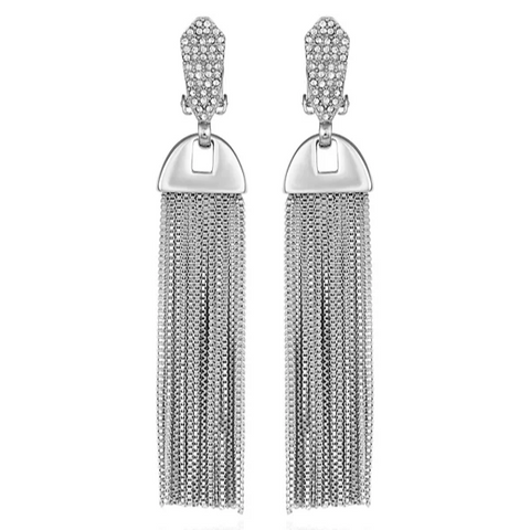 Silvertone Pave Tassel Drop Clip On Earrings - Silver Tone - Vince Camuto