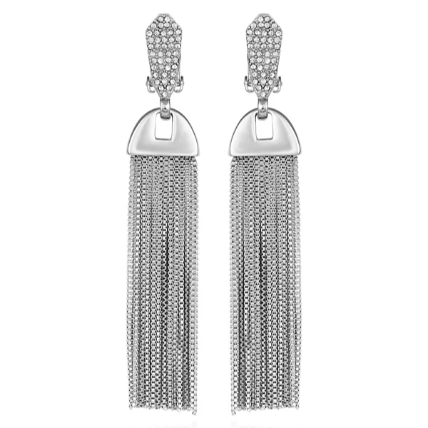 Silvertone Pave Tassel Drop Clip On Earrings - Silver Tone - Vince Camuto
