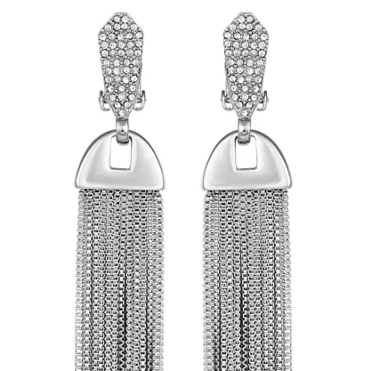 Silvertone Pave Tassel Drop Clip On Earrings - Silver Tone - Vince Camuto