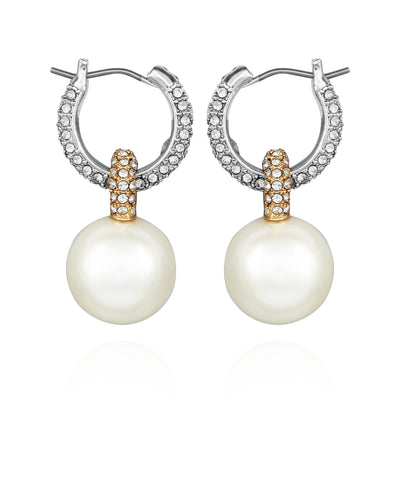 Two Tone Pearl Drop Hoop Earrings - Silver Tone - Vince Camuto
