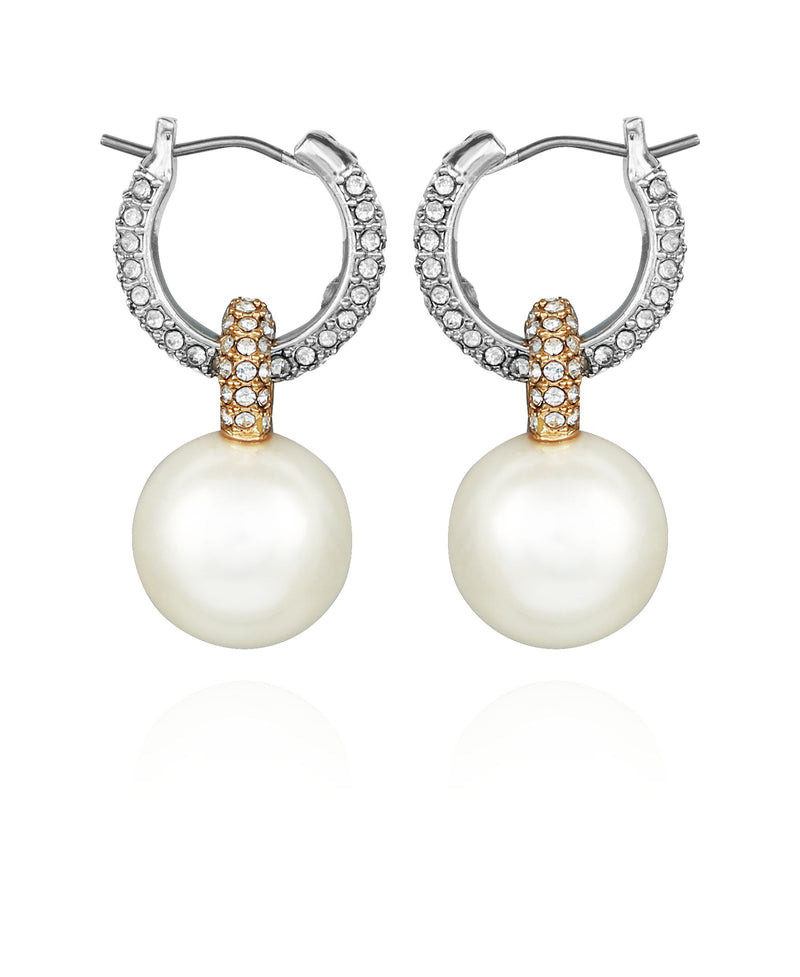 Two Tone Pearl Drop Hoop Earrings - Silver Tone - Vince Camuto