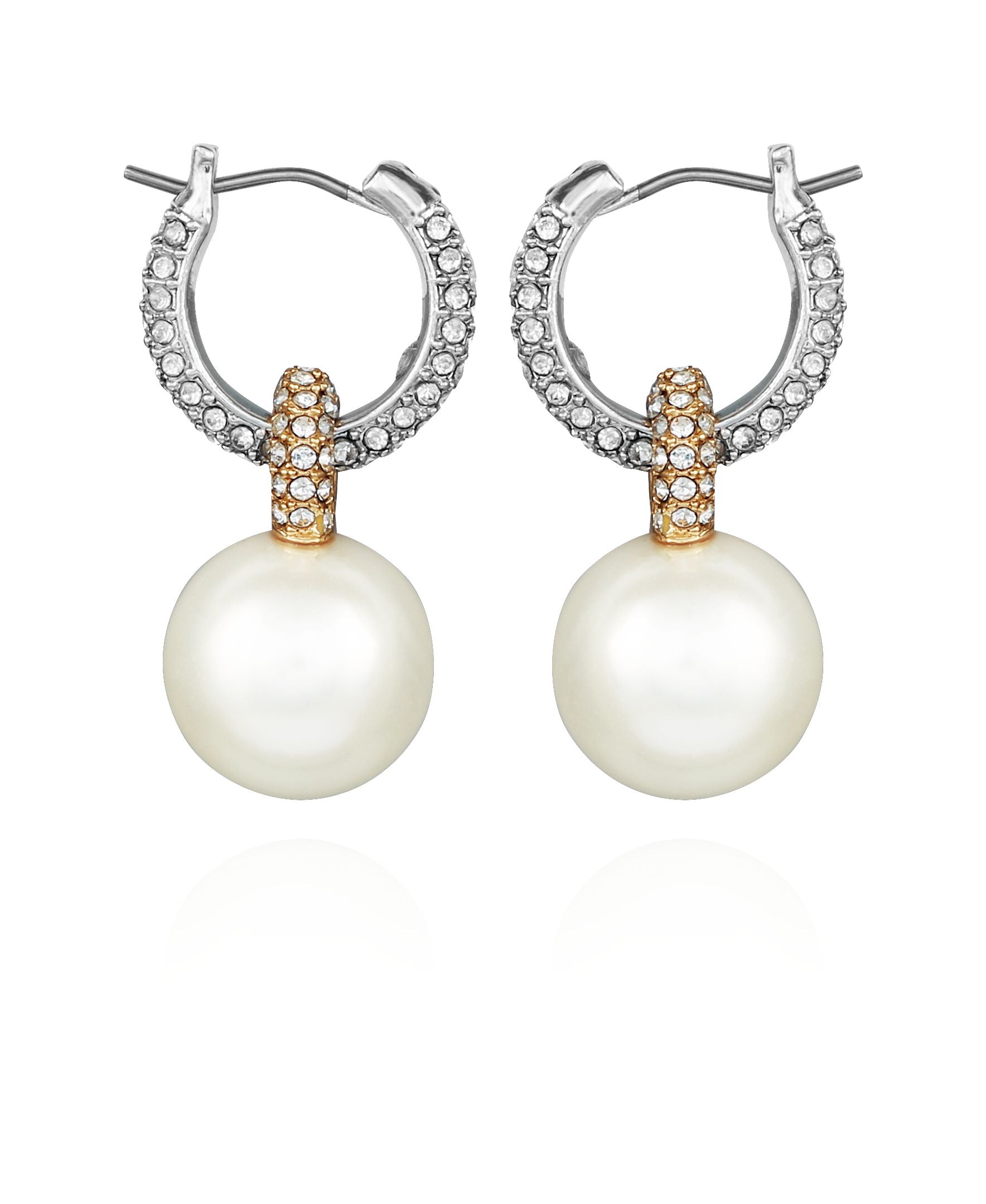 Two Tone Pearl Drop Hoop Earrings - Silver Tone - Vince Camuto
