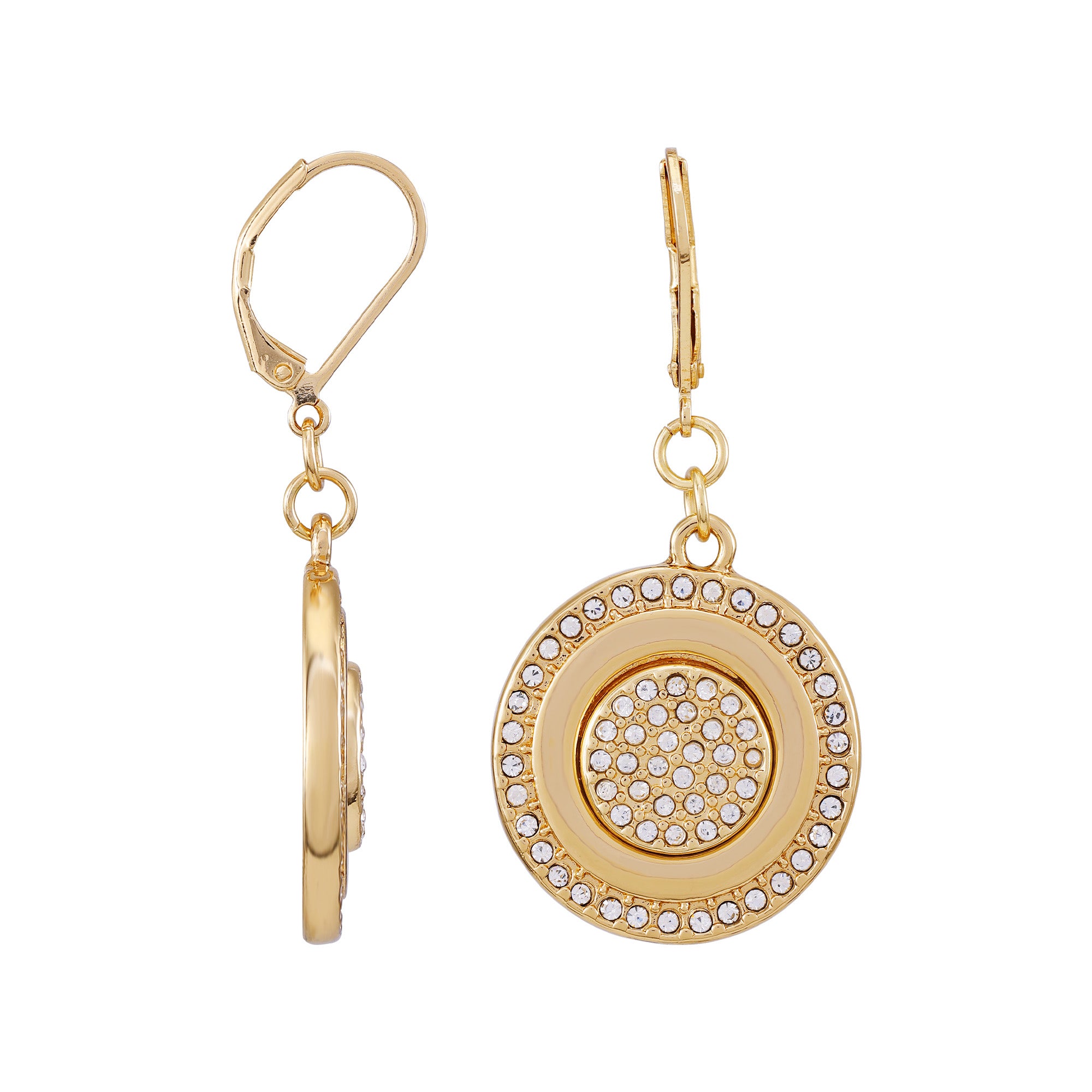Goldtone Pave Stone Coin Drop Earrings - Vince Camuto