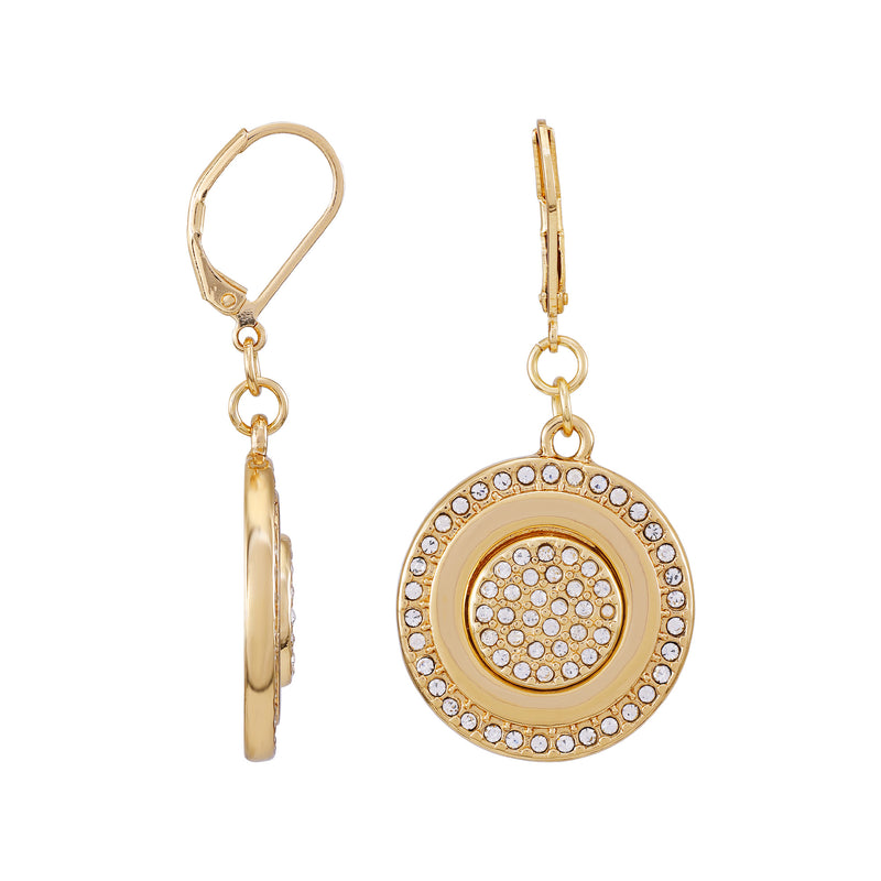 Goldtone Pave Stone Coin Drop Earrings - Vince Camuto