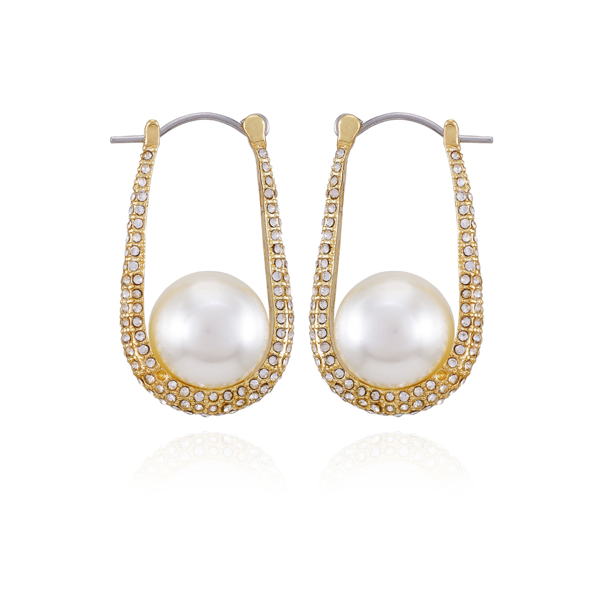 Goldtone Crystal Stone Pearl Hoop Earrings - Vince Camuto