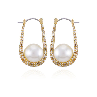 Goldtone Crystal Stone Pearl Hoop Earrings - Vince Camuto