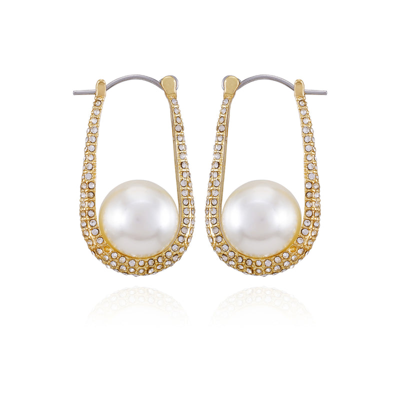 Goldtone Crystal Stone Pearl Hoop Earrings - Vince Camuto