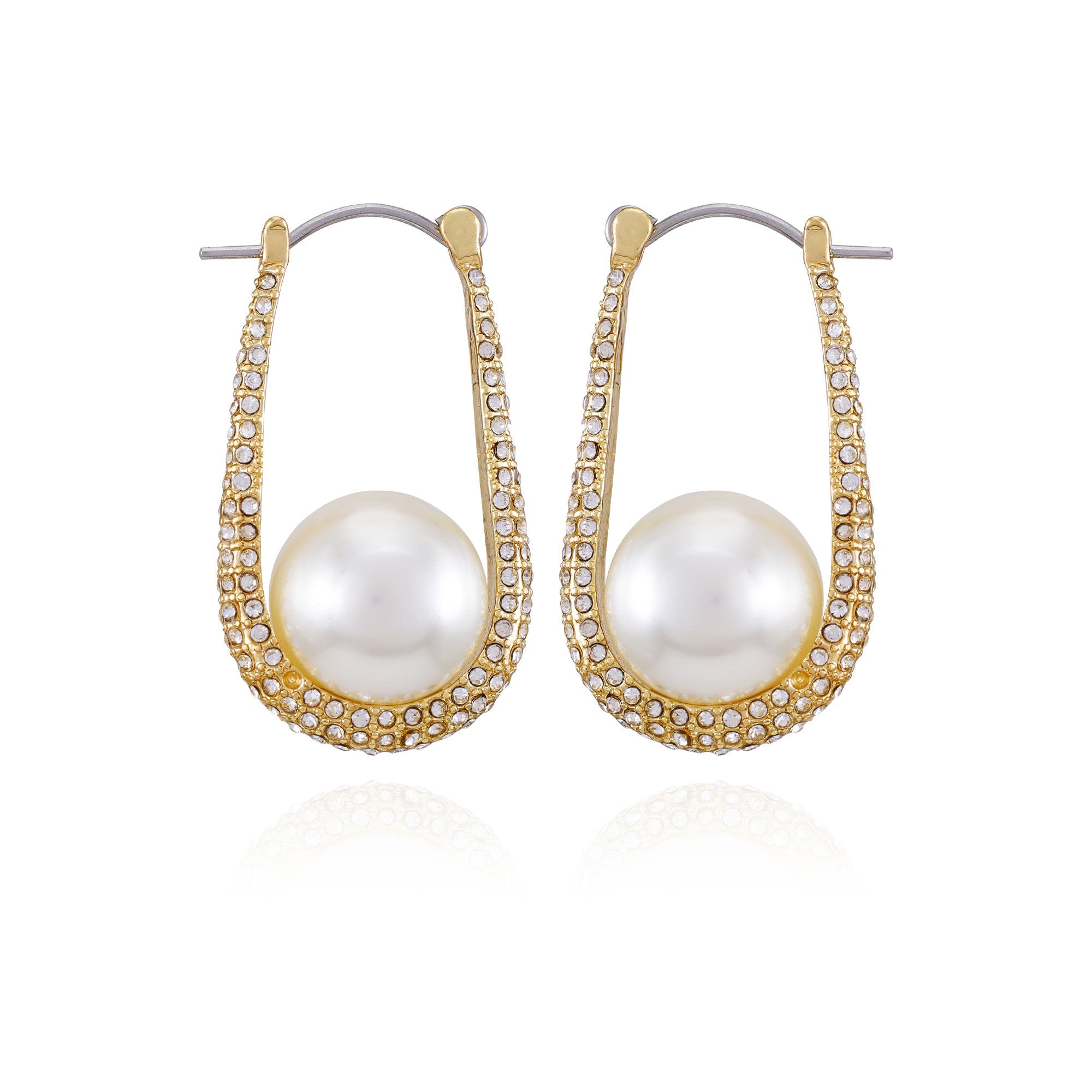 Goldtone Crystal Stone Pearl Hoop Earrings - Gold Tone - Vince Camuto