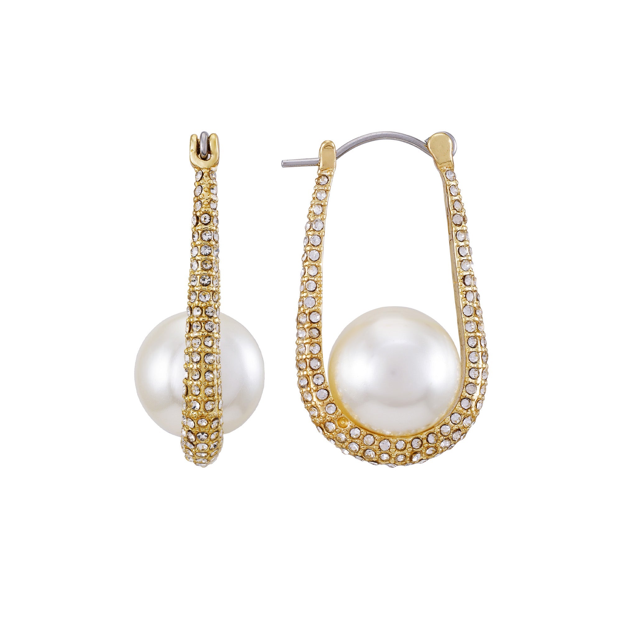 Goldtone Crystal Stone Pearl Hoop Earrings - Gold Tone - Vince Camuto