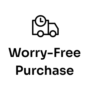 A simple line icon of a delivery truck with a clock above it sits over bold "Worry-Free Purchase" text and the Seel brand on a white background.
