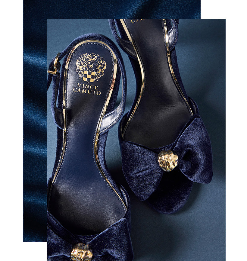 Blue Velvet Heels with a velvet background