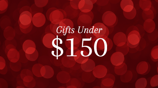 Red shimmering light gif with the text "Gifts Under $150" overlayed