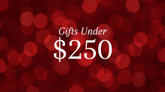 Red shimmering light gif with the text "Gifts Under $250" overlayed
