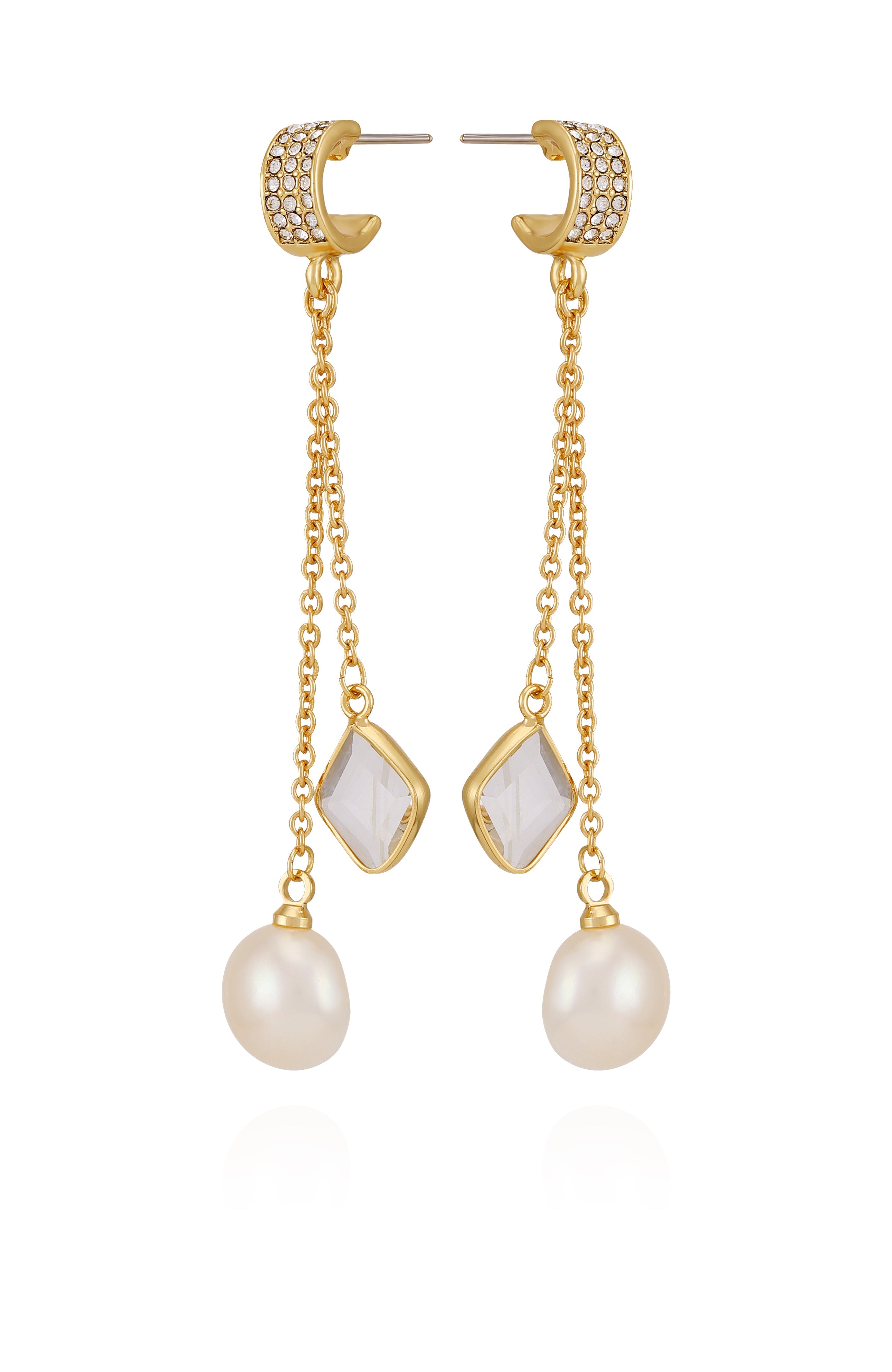 Goldtone Dangle Earrings With Pearl Crystal Drop - Gold Tone - Vince Camuto