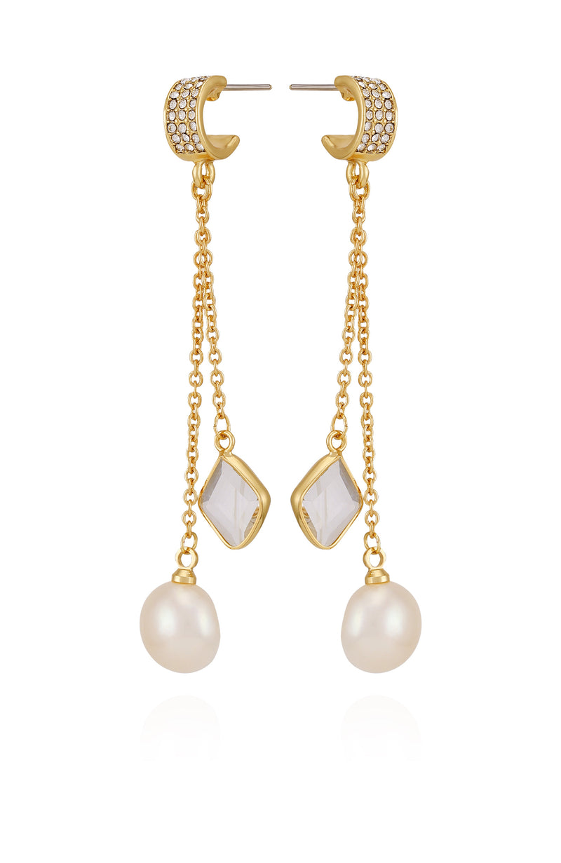 Goldtone Dangle Earrings With Pearl Crystal Drop - Gold Tone - Vince Camuto